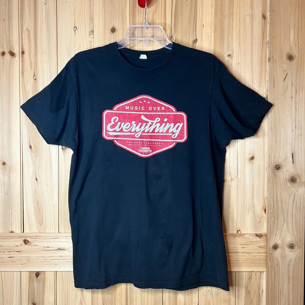 Through The Roots Band Tee Music Over Everything San Diego Black Graphic Shirt L